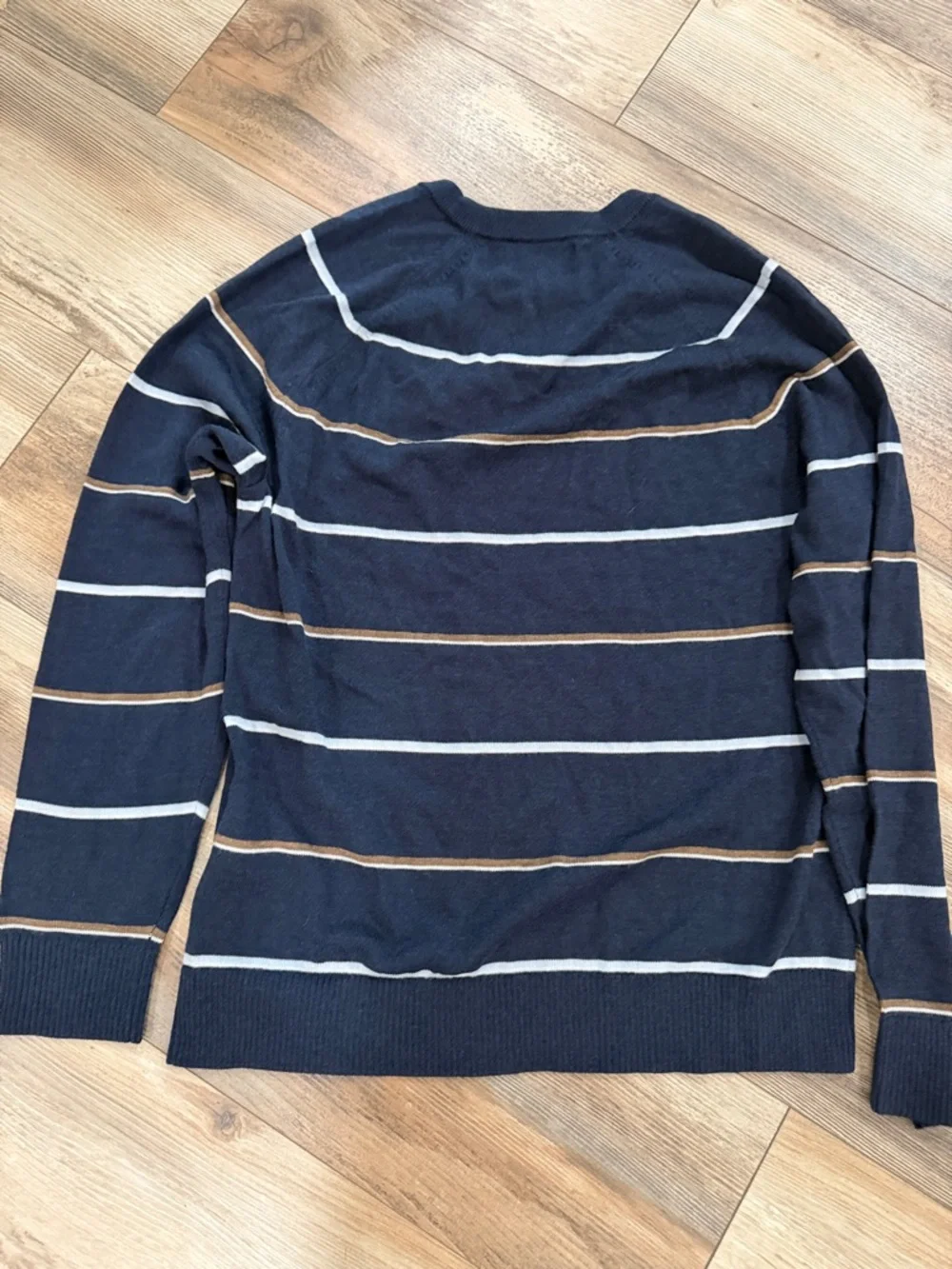 Banana‎ Republic Navy Crewneck Sweater with White and Tan Stripes
